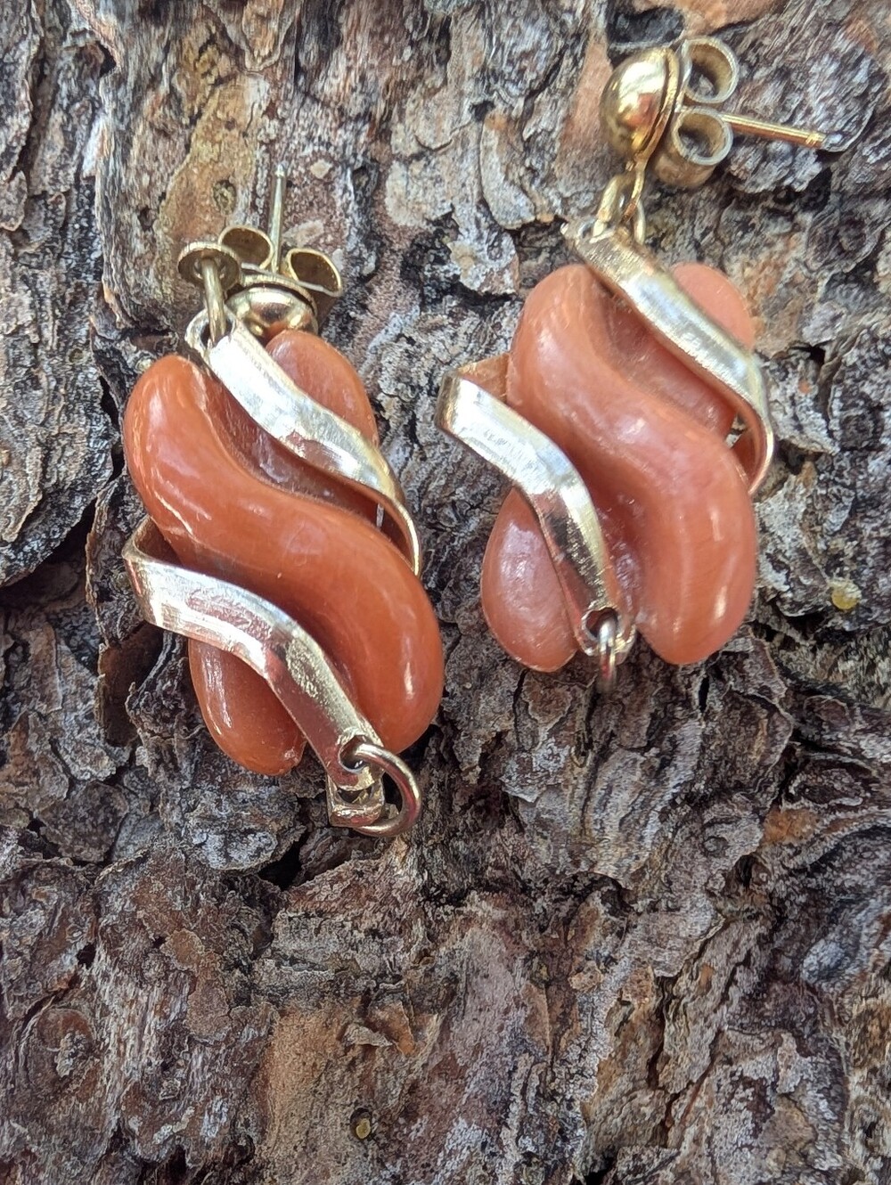 Vintage Gold-Tone Orange Wave Earrings